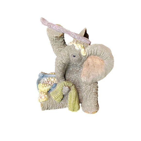 Vintage Tuskers Elephant Taking Bath Figurine, Bathing Bubbles Resin 1998 Cute - Picture 2 of 8